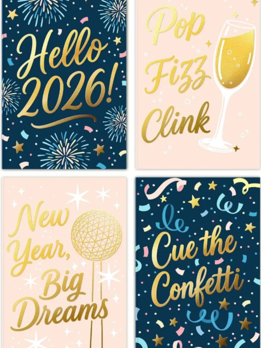 Honeyplum Happy New Year Cards 2026 - Bulk Set of 24 Cards With Envelopes